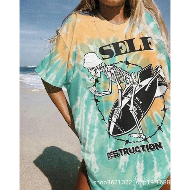 New Design Plus Size Summer Casual Ladies Printed Short Sleeve Oversize T Shirts Women Tops