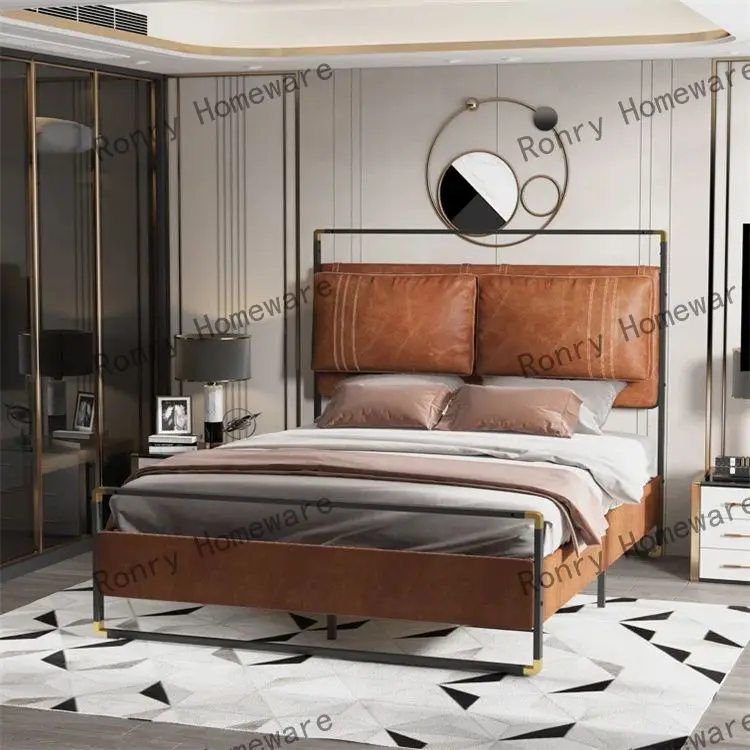 High Quality Solid Modern Student Dormitory Metal Double Bed Wrought Iron Design Queen Size Beds