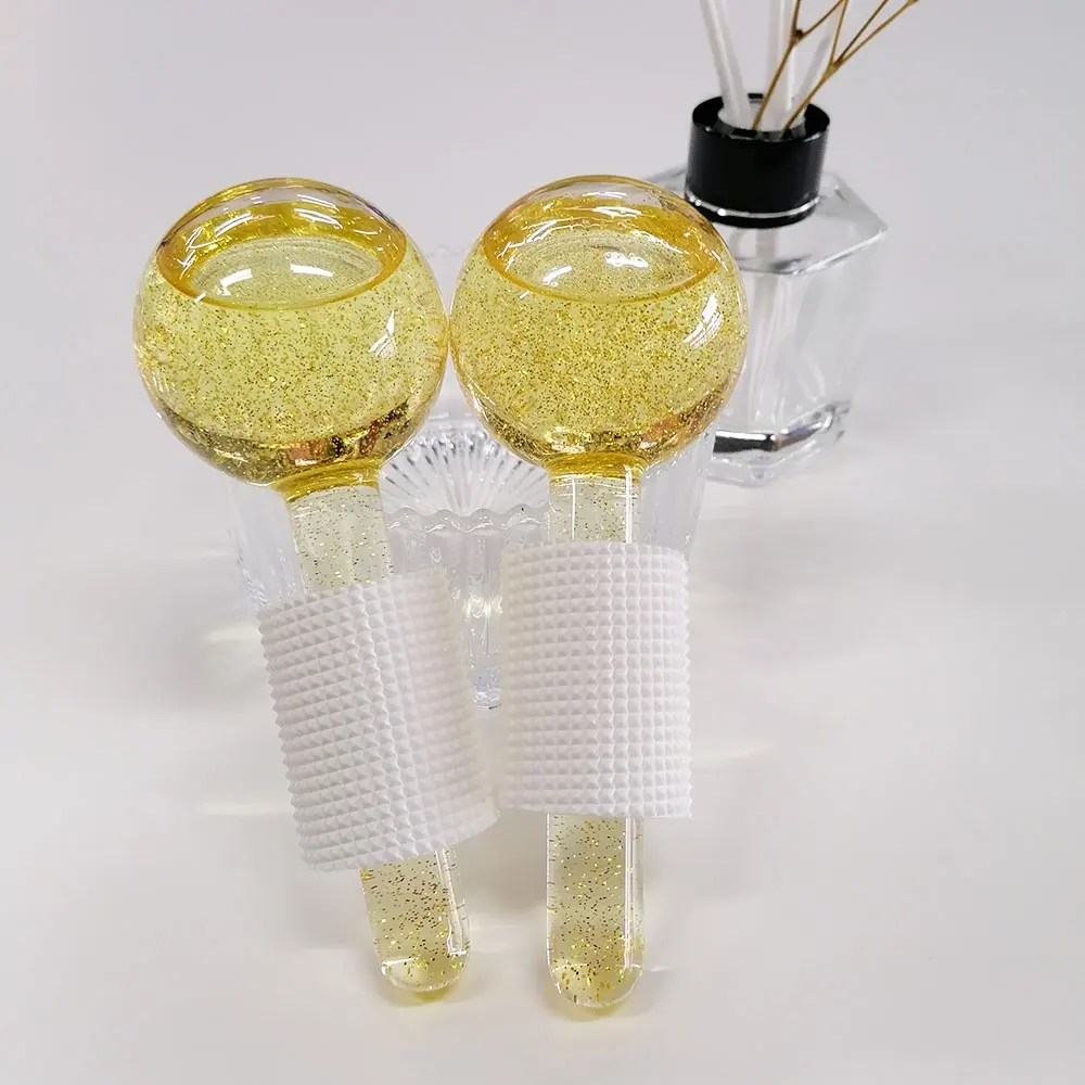 New product logo custom cold hot compress big facial massager tighten skin face ice globes with glitters