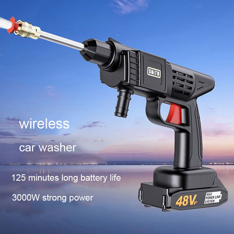 Electric portable mini wireless high pressure car cleaner washing washer gun