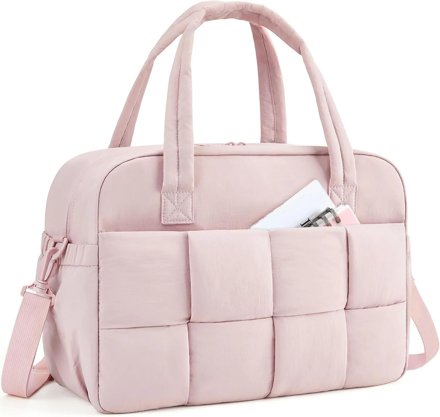 Fashion Square Design Women Tote Bag Lightweight Puffer Travel Duffle Bag Portable Travel Gym Bag
