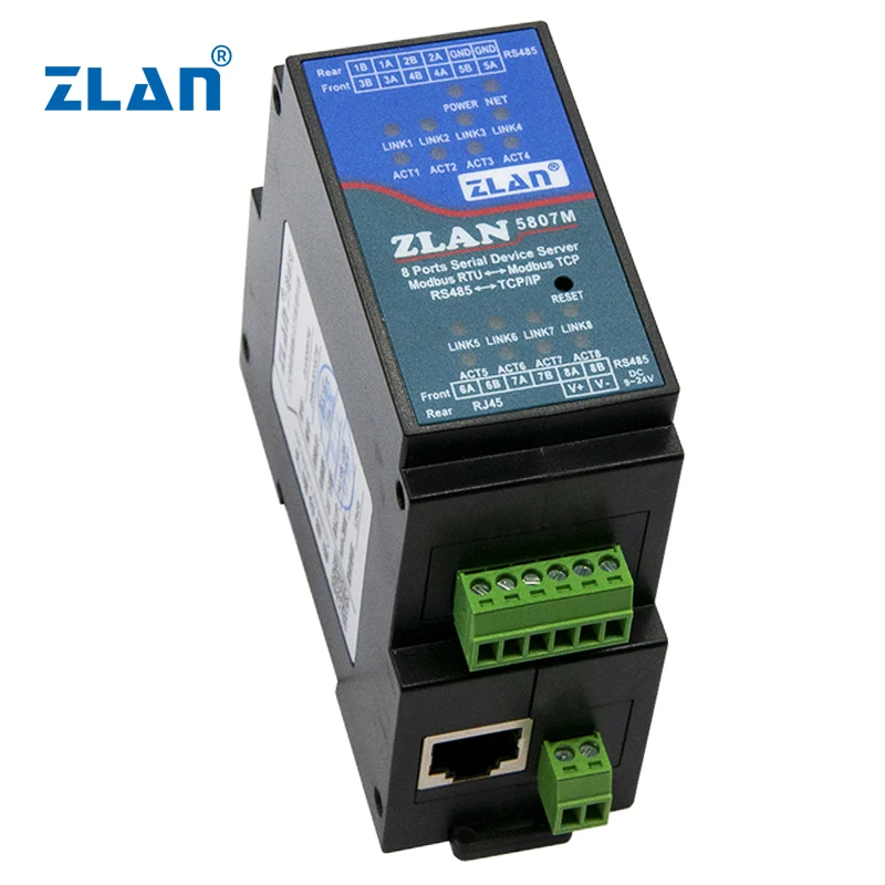 8 ports Industrial Serial Server RS485 to RJ45 Ethernet TCP/IP to Serial Rail-Mount