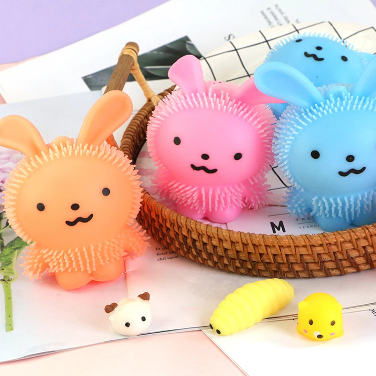 LED flashing squeeze puffer ball rabbit led light anti stress squishy squeeze relief toy