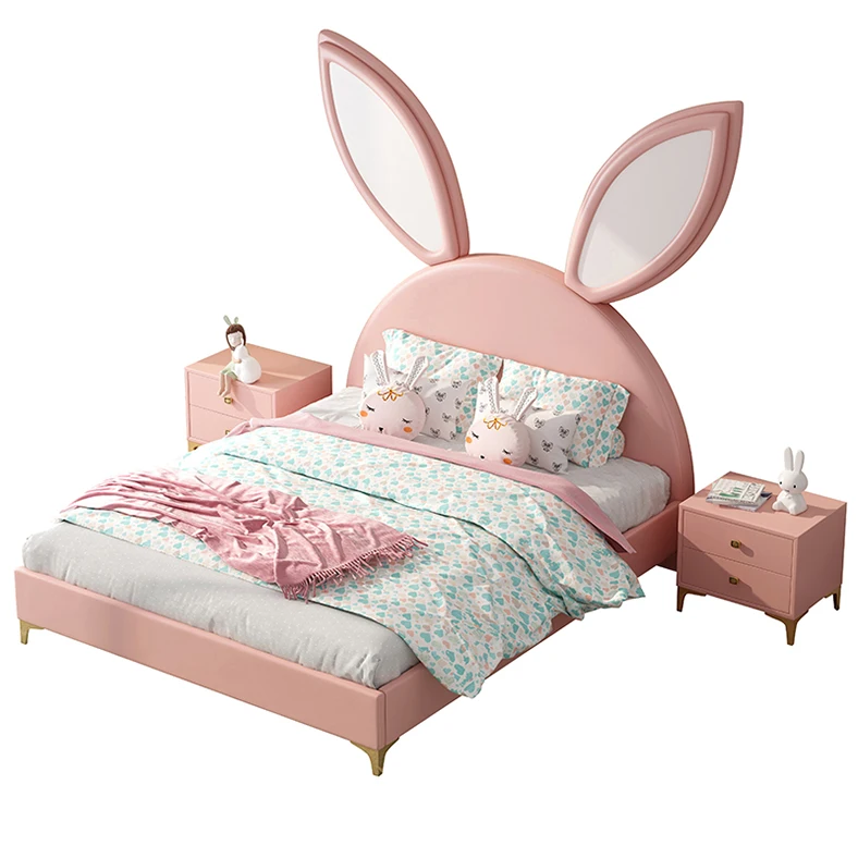 Hot Selling Modern Kid Bedroom Leather Cat Crib Girl Princess Crib Girl Fantasy Castle for Children Bed Furniture Set