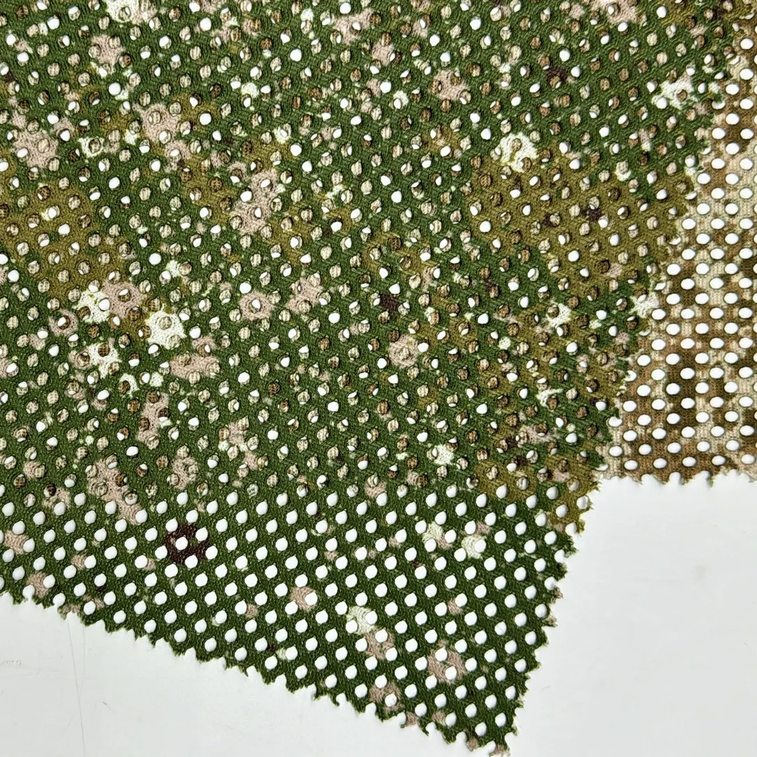 100% Polyester Customized 220GSM Camouflage Hunting Outdoor Scarf Breathable Mesh Fabric  Security Personnel Knitted Stretch