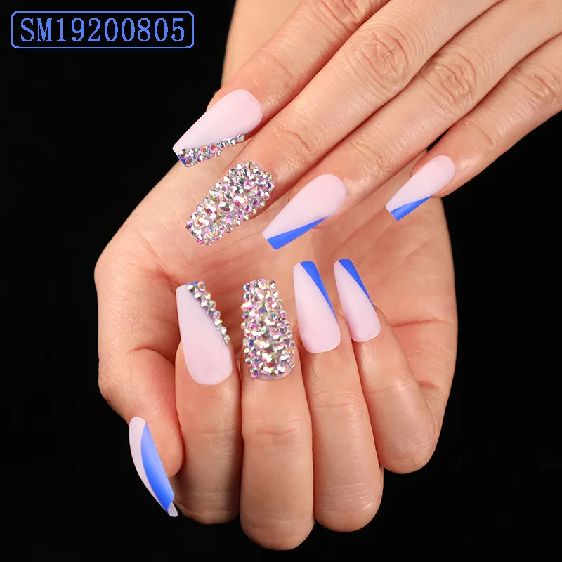 2021 New Fashion Ideas Fake Nails Long Coffin Artificial Nail Full Cover French Style Press on Nails