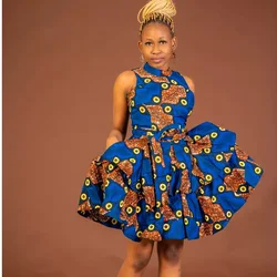 Wholesale Africa Print Women Clothing  Half Sleeve Button Up Shirt Dress Africa Casual Ankara Waxed Casual Front Slit Midi Dress