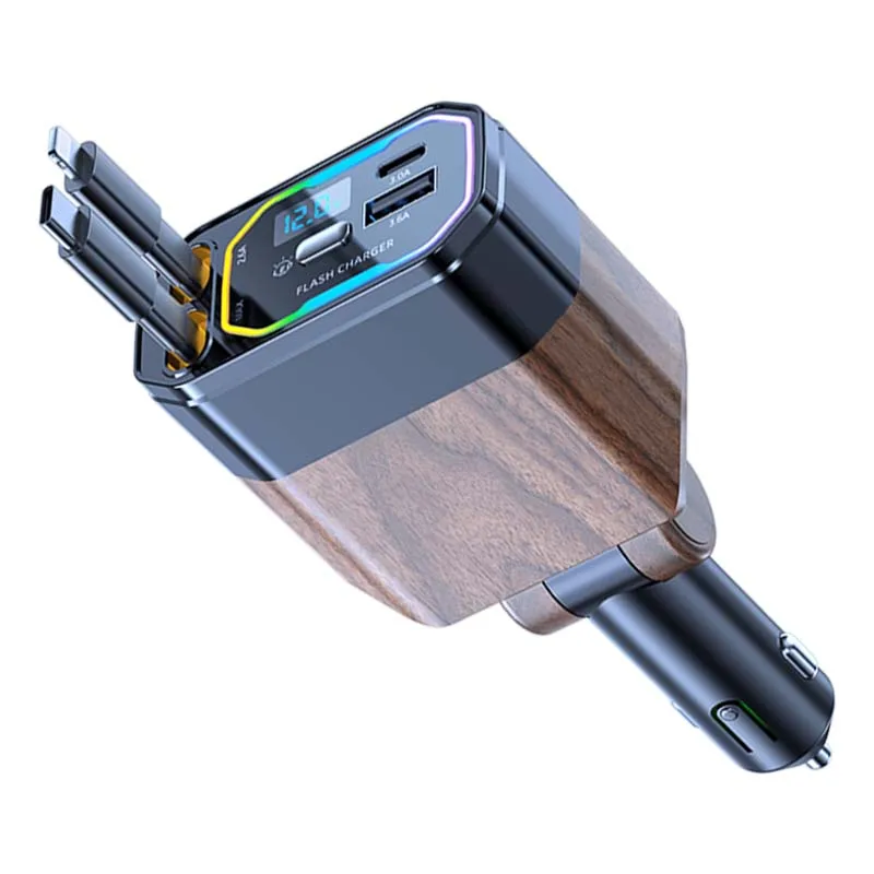 Hot Selling 4-in-1 Retractable 12V/24V C Type USB Port Car Charger Cyberpunk Design Style Efficient Wireless Adapter Made PC