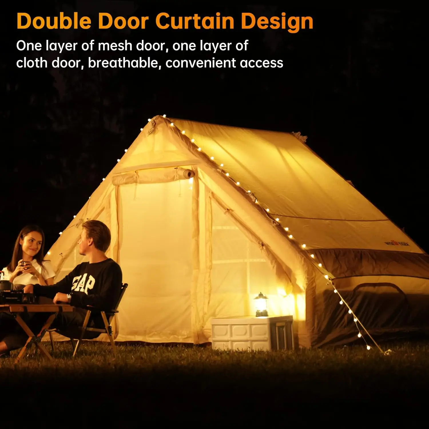Inflatable 4 Season Waterproof Windproof Glamping Tent Luxury Cabin Mesh Windows Doors Easy Setup Outdoor Blow Camping Tent Pump
