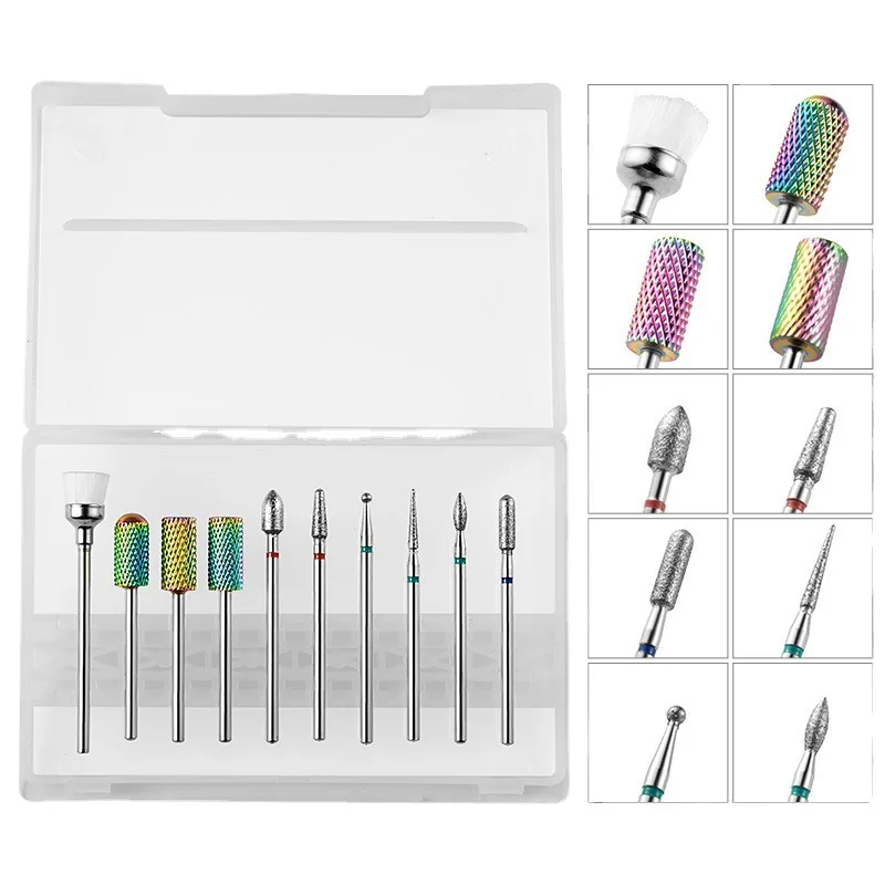 Nail Drill Bits Set for Acrylic Nails 3/32' Shank Universal Corn Shape Tungsten Carbide Nail Drill Bits