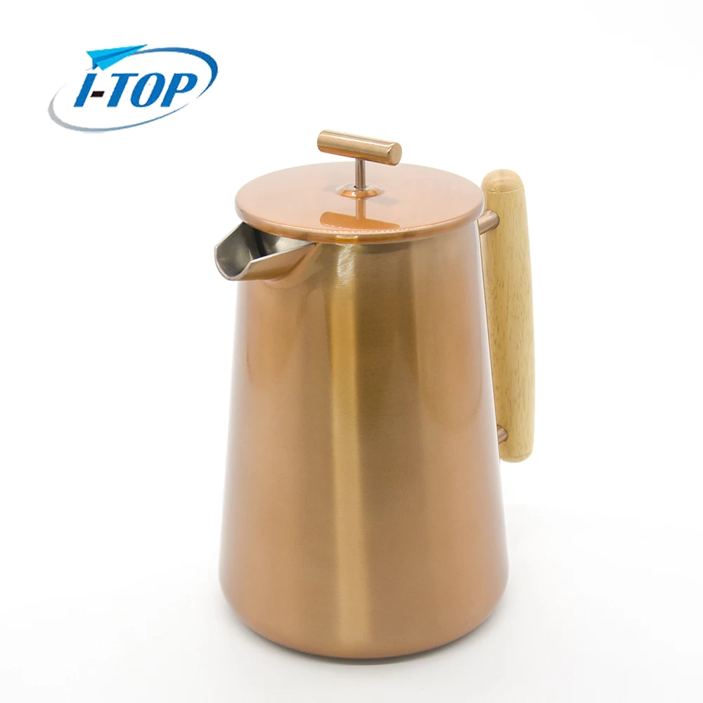 High quality stainless steel double wall copper coffee press french coffee plunger