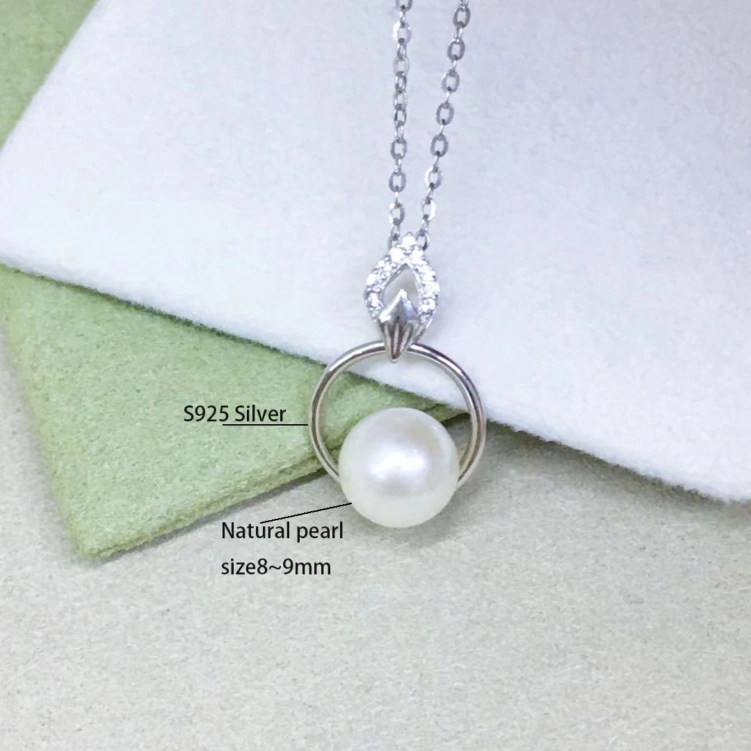 Pearl Necklace,925 Sterling Silver Moving Fresh Water Pearl Drop Pendant Necklace With 3a Cubic Zirconia