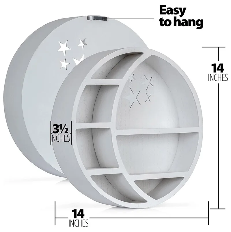 Rustic wooden moon shelf wooden wall mounted moon floating shelf