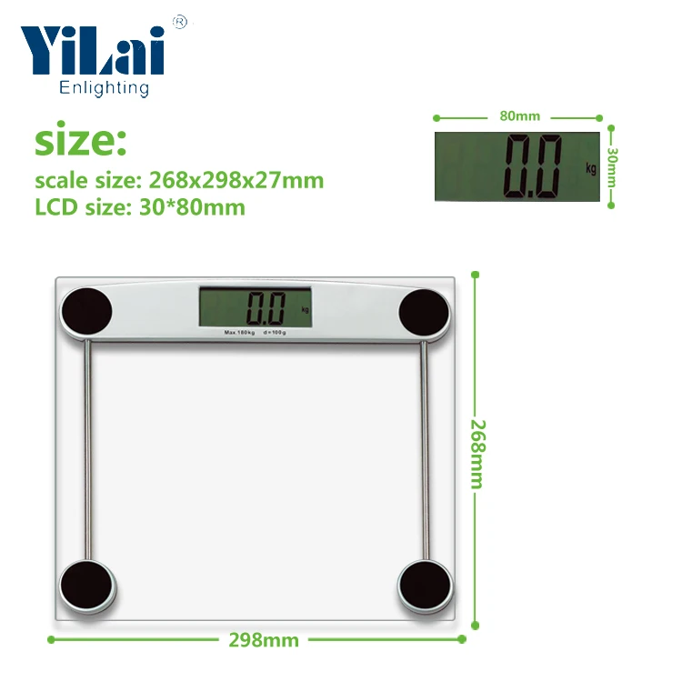 
Transparent tempered glass 150KG capacity with LCD display electronic digital bathroom scale 