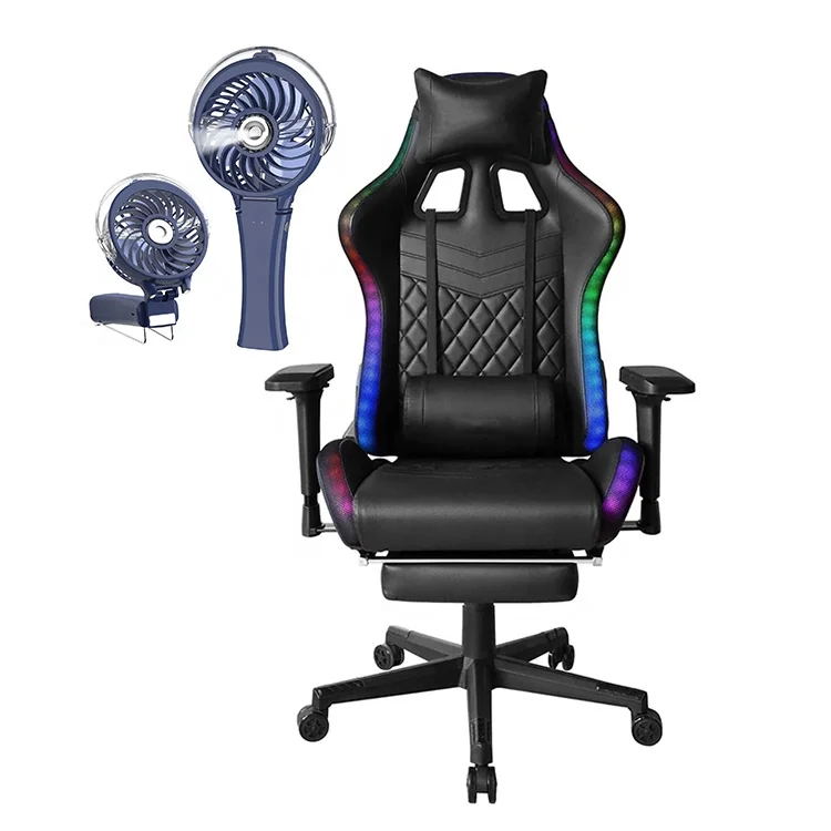 Free Sample Custom Logo High Quality Silla Reclining Computer LED Gaming Gamer Chair with Footrest Portable Handheld Misting Fan