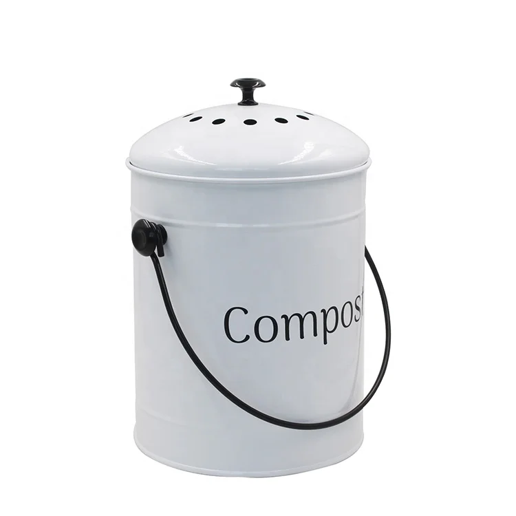 White Power Coated 1.3 Gallon Galvanized metal Countertop kitchen Compost Bin for Food Waste