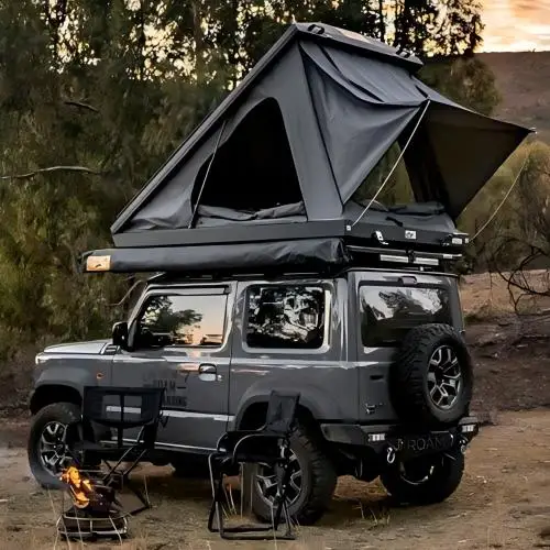 ZST Camping Triangle Car Rooftop Tent Hard Clamshell Black Gray Aluminum 4 Person Hard Shell Roof Top Tent