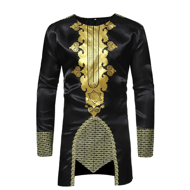 Лидер продаж, Мужская футболка с длинным рукавом из полиэстера и хлопка, черная одежда с принтом в африканском стиле, Дашики