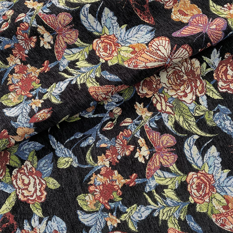 Manufacture Vintage Polyester Brocade Woven Pattern Jacquard Chenille Upholstery Fabric