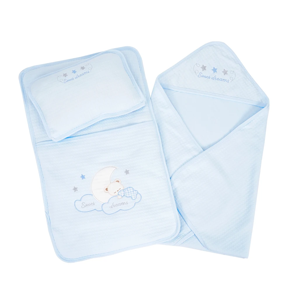 2024 Autumn Newborn Baby 3-Piece Bed Set Includes Pillow, Swaddle, & Blanket, Sunnozy Brand, 4-Season Use