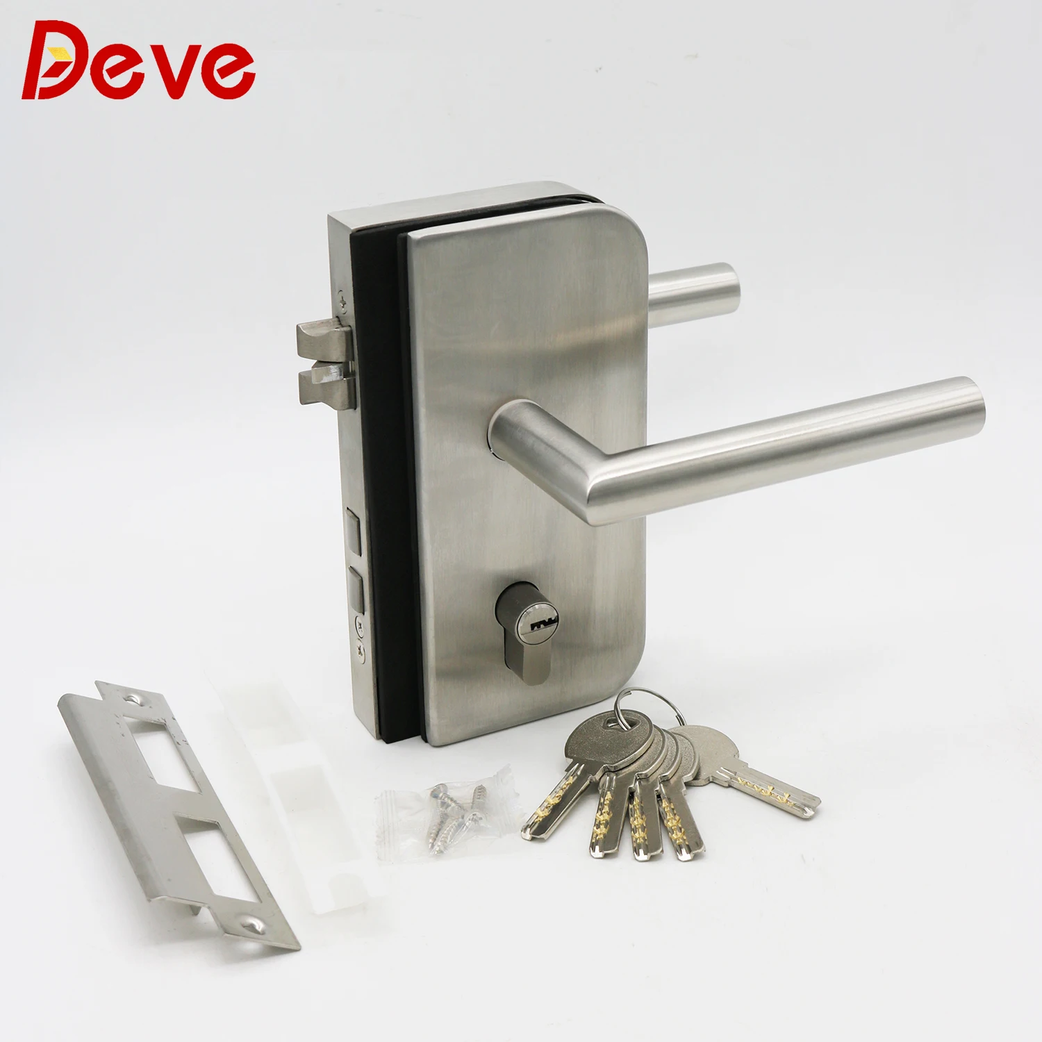 Stainless Steel SUS 304 Material Lever Handle Locks Glass Partition Door Bathroom Lock Set With Cylinder