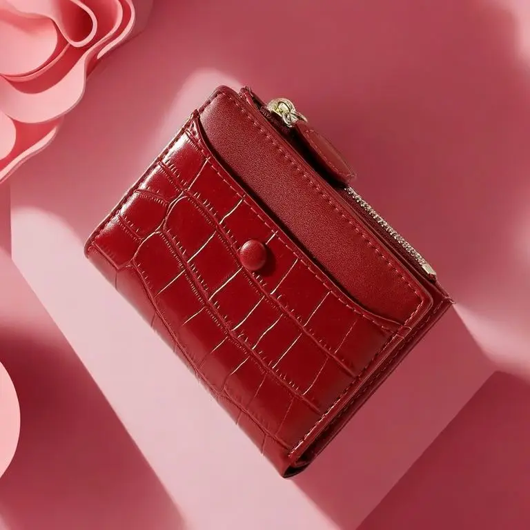 Two-Fold Money Clip Short PU Leather Travel New Working Place Shopping Dating Zipper Coin Purse Sleek High-Capacity Wallet