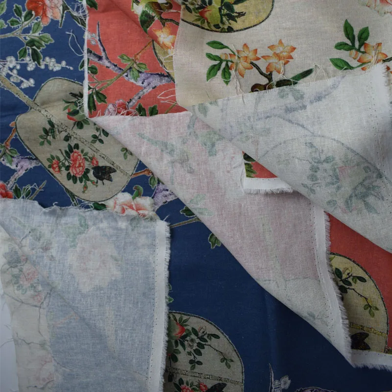 Linen Clothing Wholesale Beautiful Patterns Flower And Bird Pattern Custom Printed Fabric Design