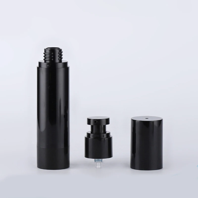 screen print  refillable 15ml 50 ml luxury plastic vacuum airless cosmetic cream pump spray bottles soft touch 30ml 100ml black