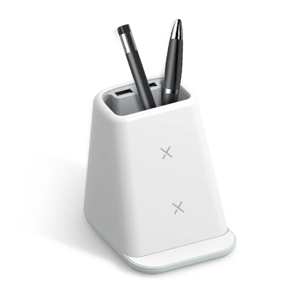 Promotional Desktop Pen holder Phone wireless charger holder Wheat Straw Pencil cup with USB ports