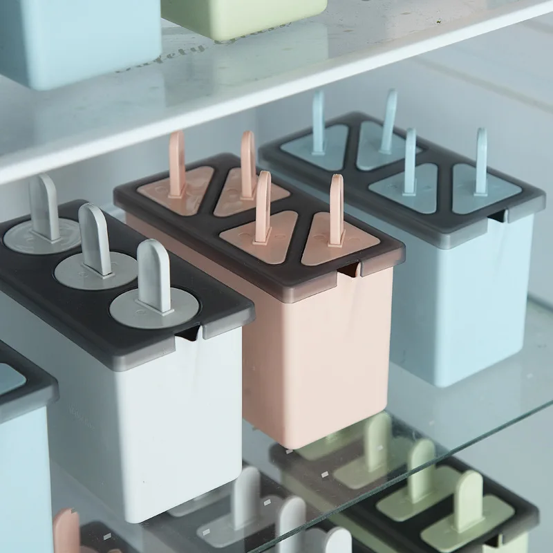 Ice Lolly Mould 4 Grids Food Grade PP Homemade Popsicle Mold Tool with Sticks Easy to Remove DIY Ice Complementary Food Box