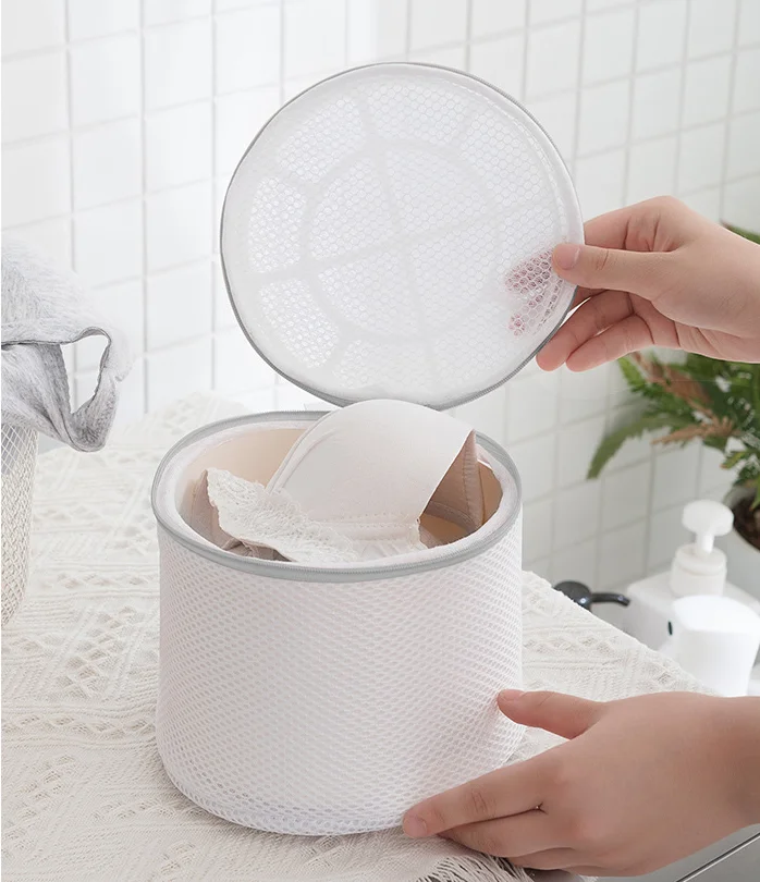 Custom Eco-friendly pink portable foldable Travel zipper Clothes Lingerie polyester mesh laundry