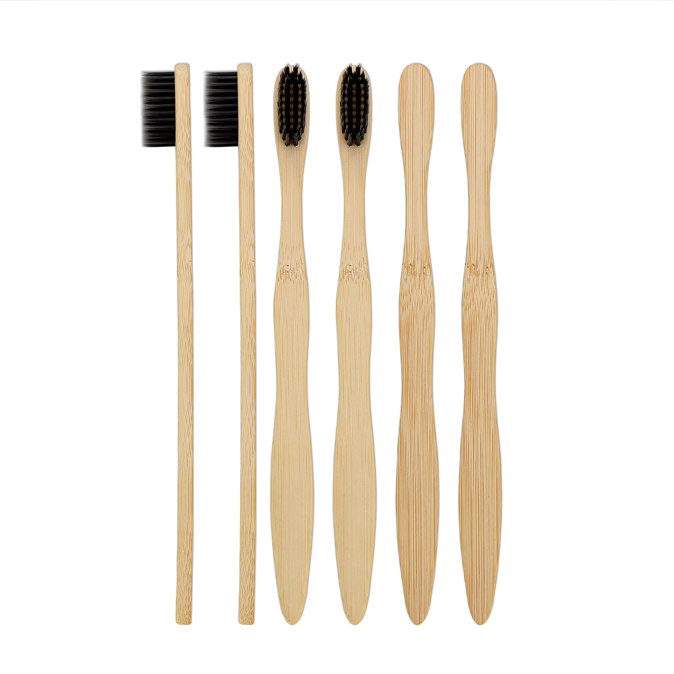 gourd shape flat handle biodegradable eco bamboo toothbrush with black tapered bristles charcoal infused