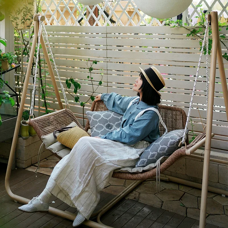 Sandalwood hanging chair outdoor swing basket garden swing outdoor double hammock