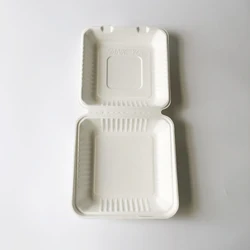 100% biodegradable disposable eco clamshell food packaging containers sugarcane bagasse 9 inch 1/3clamshell