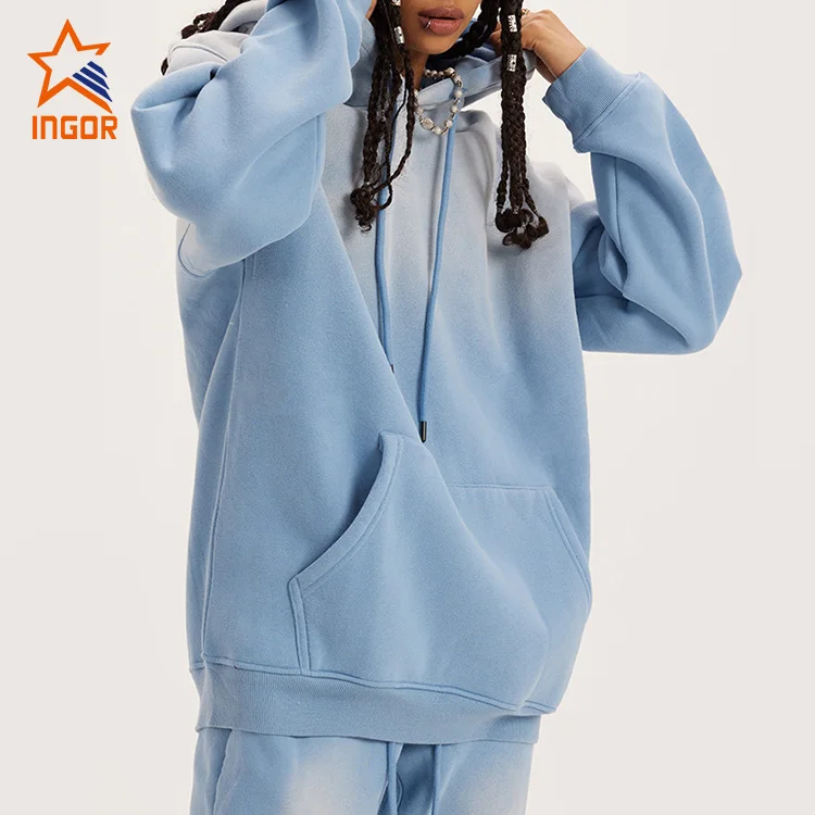 Ingor Distressed Wash Hoodies Oversized High Quality 100% Cotton Fleece Acid Wash Hoodie Vintage for Unisex