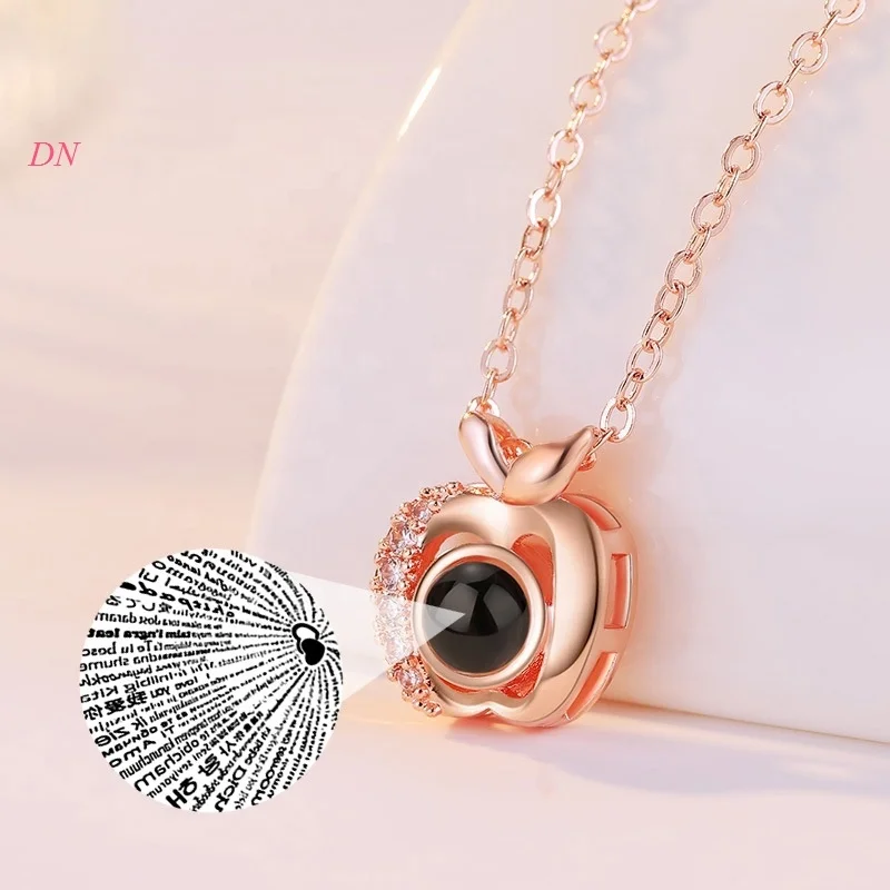 Dina 2021 Fashion Trendy Korean Charms Apple Shape Projection Choker Necklace Crystal  Necklace 100 Languages Customize Jewelry