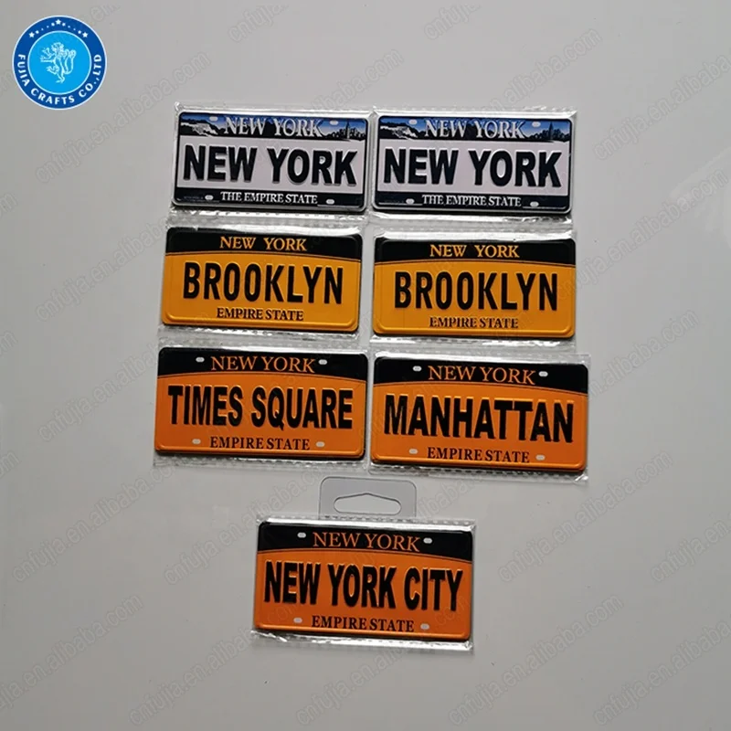 NewYork souvenir custom 3d embossed metal aluminum decorative Yellow license plate style fridge magnet