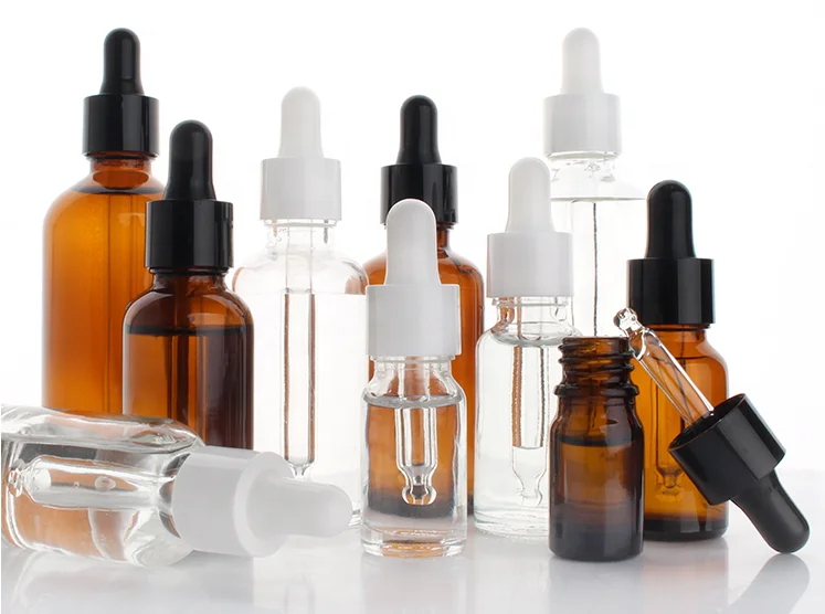 Different size DIN18 5ml 10ml 15ml 20ml 30ml 50ml 100ml amber essential oil glass dropper bottles with caps