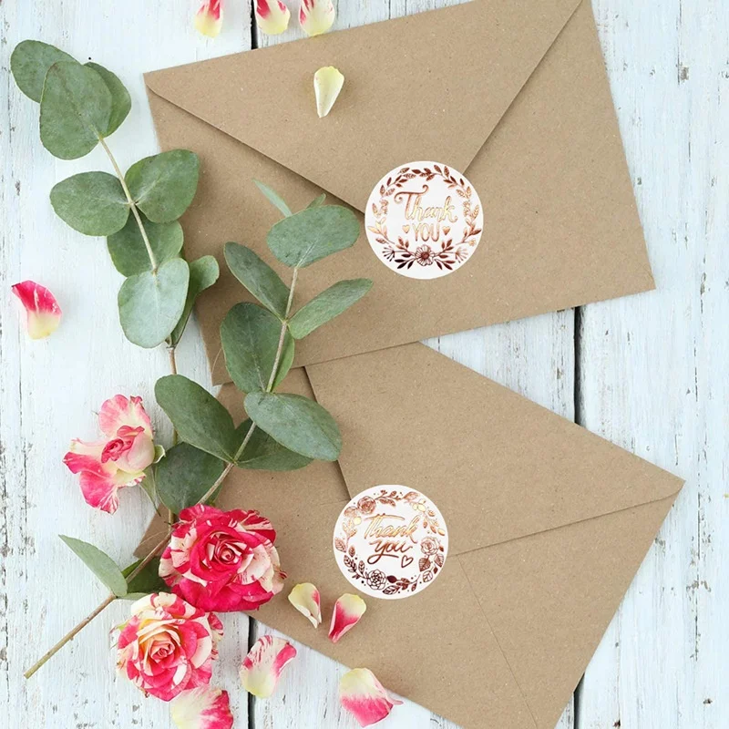 500pcs per Rol Decorative 1 Inch White Clear Rose Gold Foil Gift Wrapping Shopping Thank You Label Sticker for Business