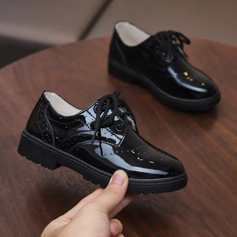 Boys Custom British Style Children Teenagers Boy Girl School Black Kids Leather Shoes Kinder Schuhe Dress Shoes School Shoes