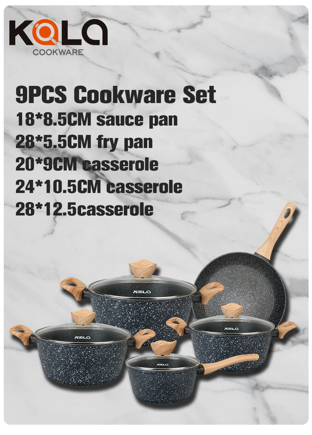 9Pcs Pots and Pans Set Nonstick Cookware Sets Granite Induction Non Stick Cooking Set Frying Pans Saucepans(PFOS PFOA Free)