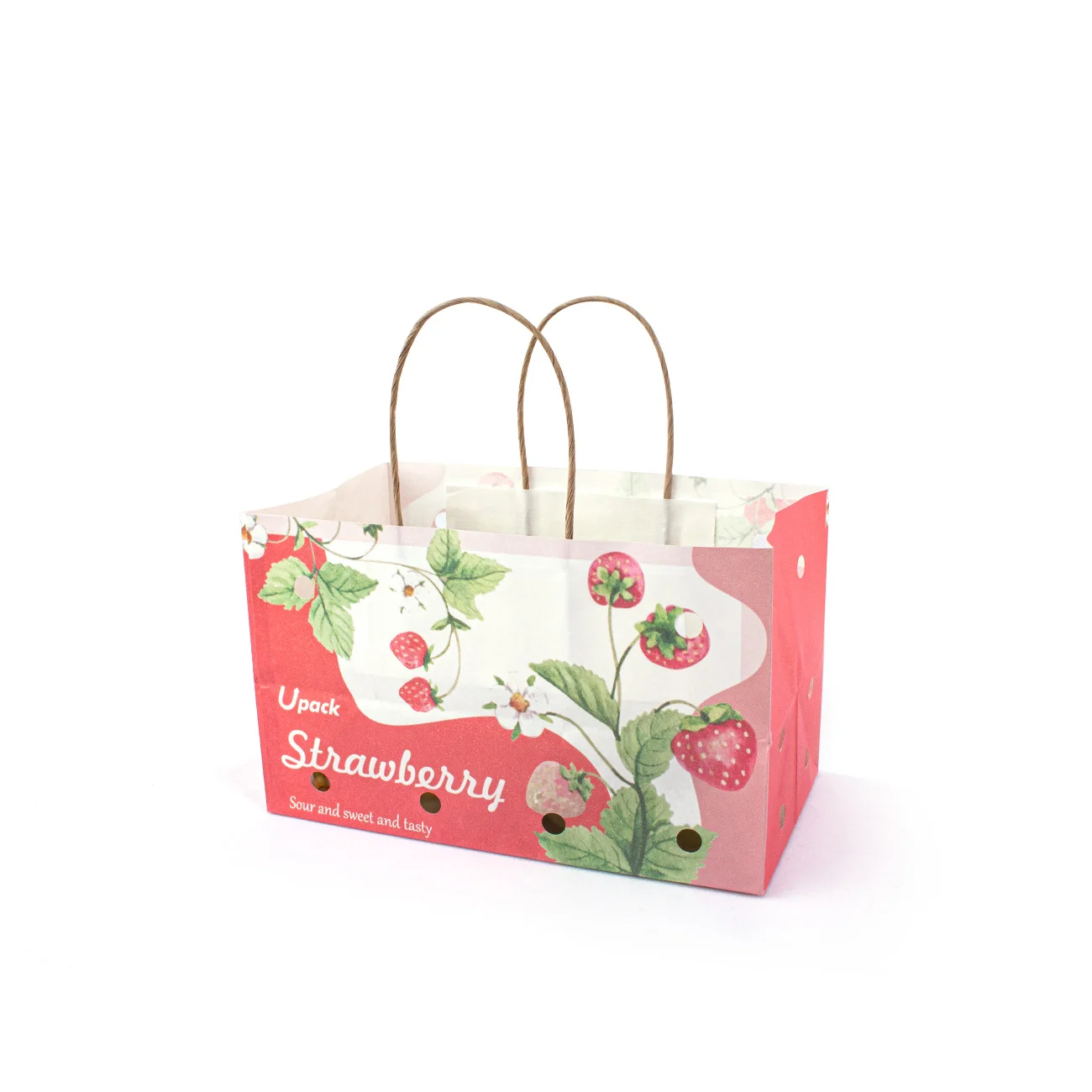 Manufacturer Wet Strength Cherry Tomato Paper Bag With Ventilation And Twisted Handle
