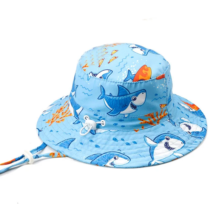 
Оптовая продажа, Солнцезащитная Панама, шапка с принтом для маленьких мальчиков и девочек, детская шапка с мультяшным принтом акулы, кепка рыбака 