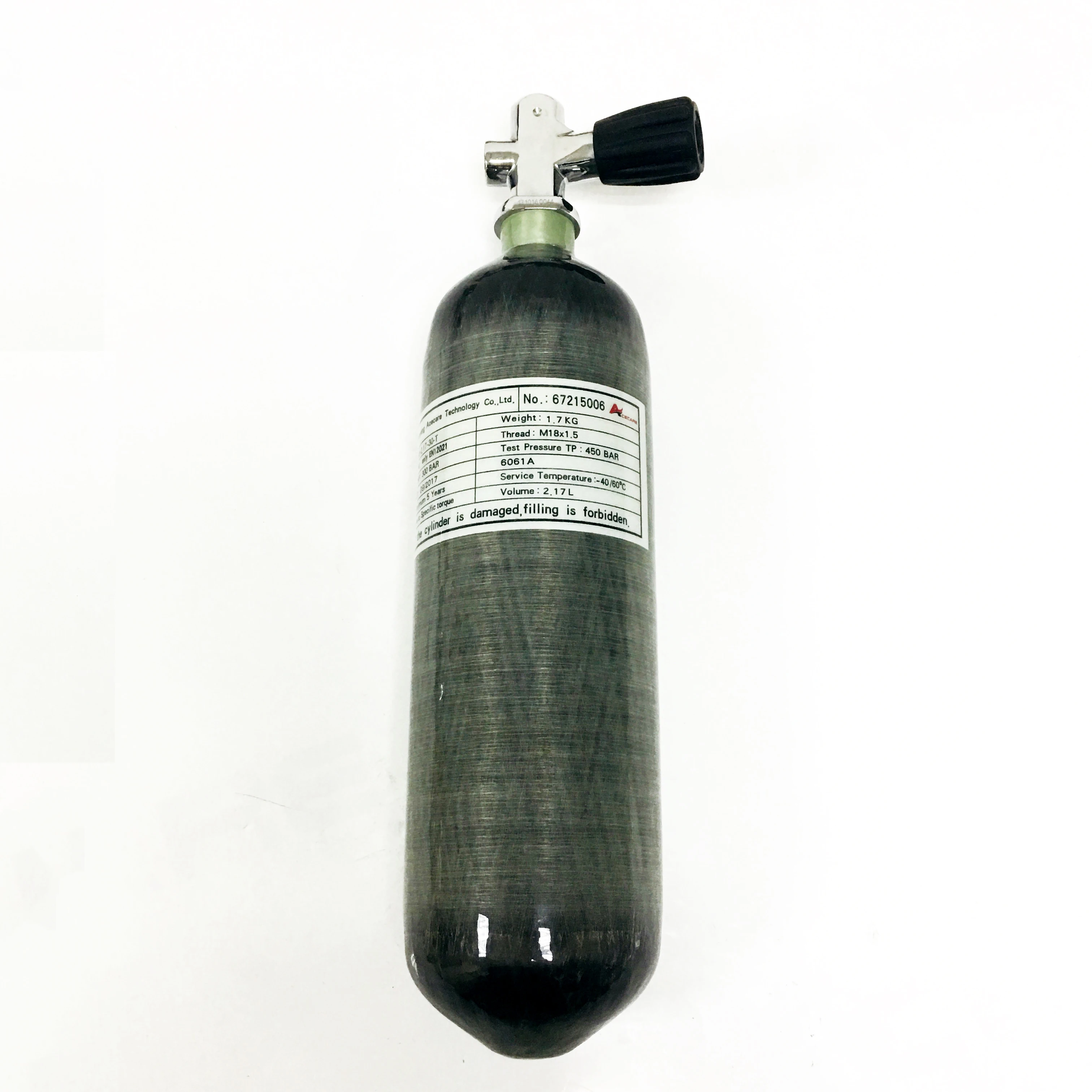 Acecare Hot Sale 300bar 2L Carbon Fiber Composite Cylinder With Diving Valve For Scuba Diving For Air Rifle