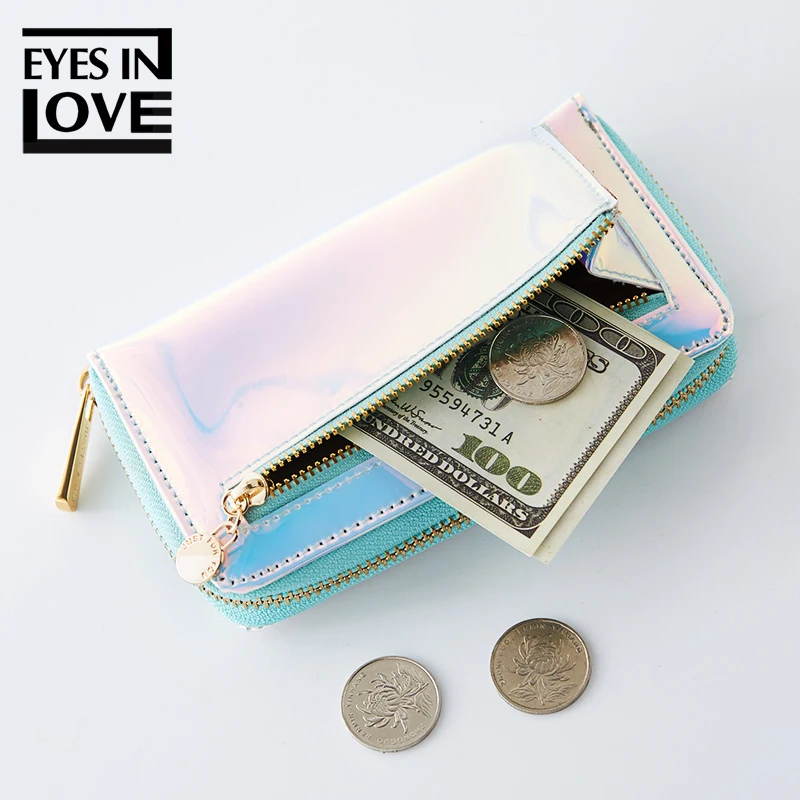 Functional Women Colorful Laser Phone Clutch Bag Lady Travel Long Zipper Coin Purse Wallet