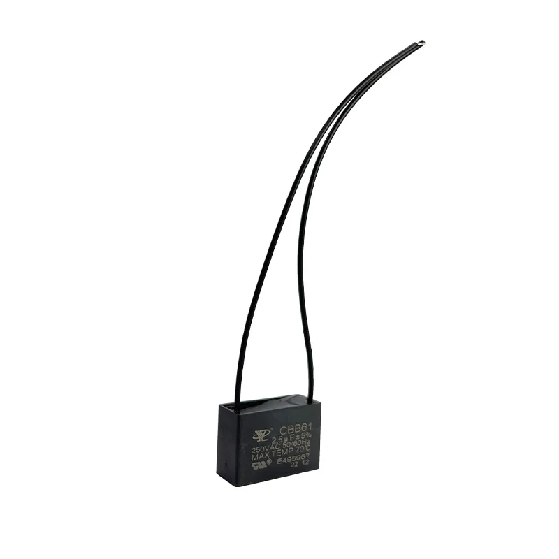 CBB61 2.5uF 250v Flame Retardant Earless Double Black External Leakage Capacitor For Water Heater Sewing Machine