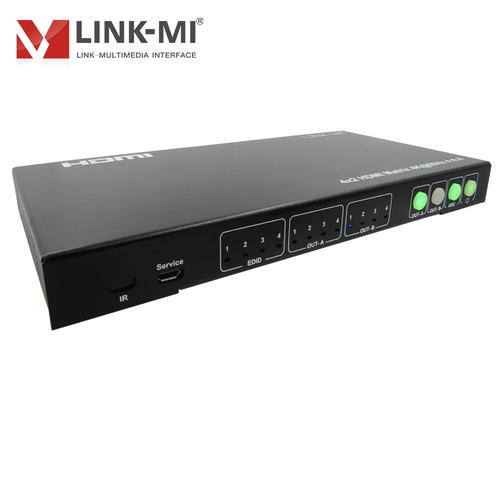 LINK-MI 4x2 HDMI Matrix with Audio Extract Support 4K@60Hz YUV 4:4:4, 18Gbps, 3D, CEC, ARC, EDID, Downscaler, SPDIF/Analog
