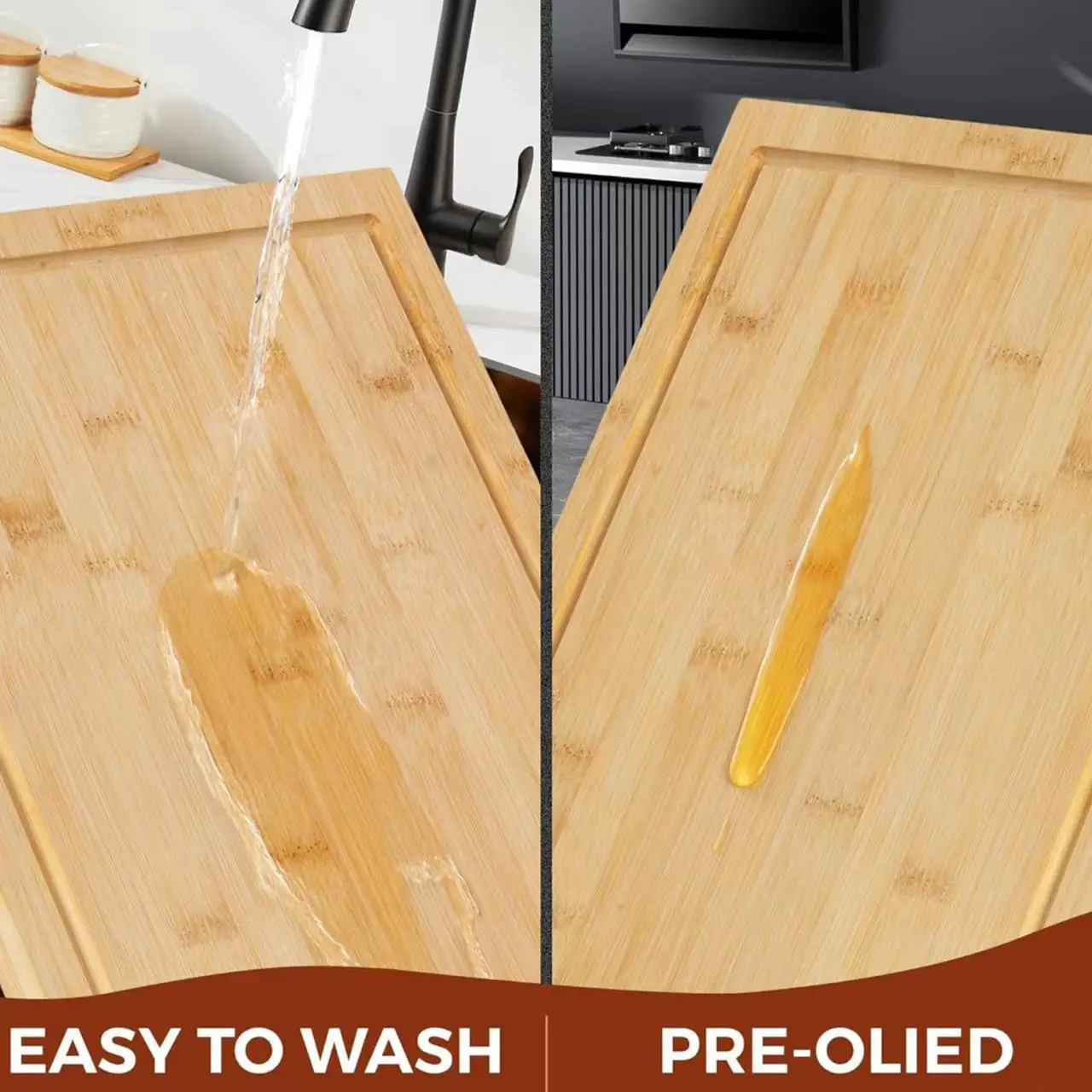 Combohome Wholesale Price Natural Bamboo Cutting Board Chopping Board with Juice Groove and Knife Sharpener