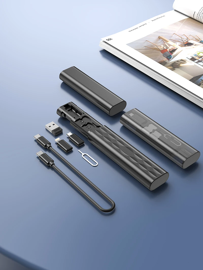 Multi Functional  Travel SD Card  6 in 1 Cable Case Storage Box OTG Adapter Magnetic Micro Type C Charging USB Cable