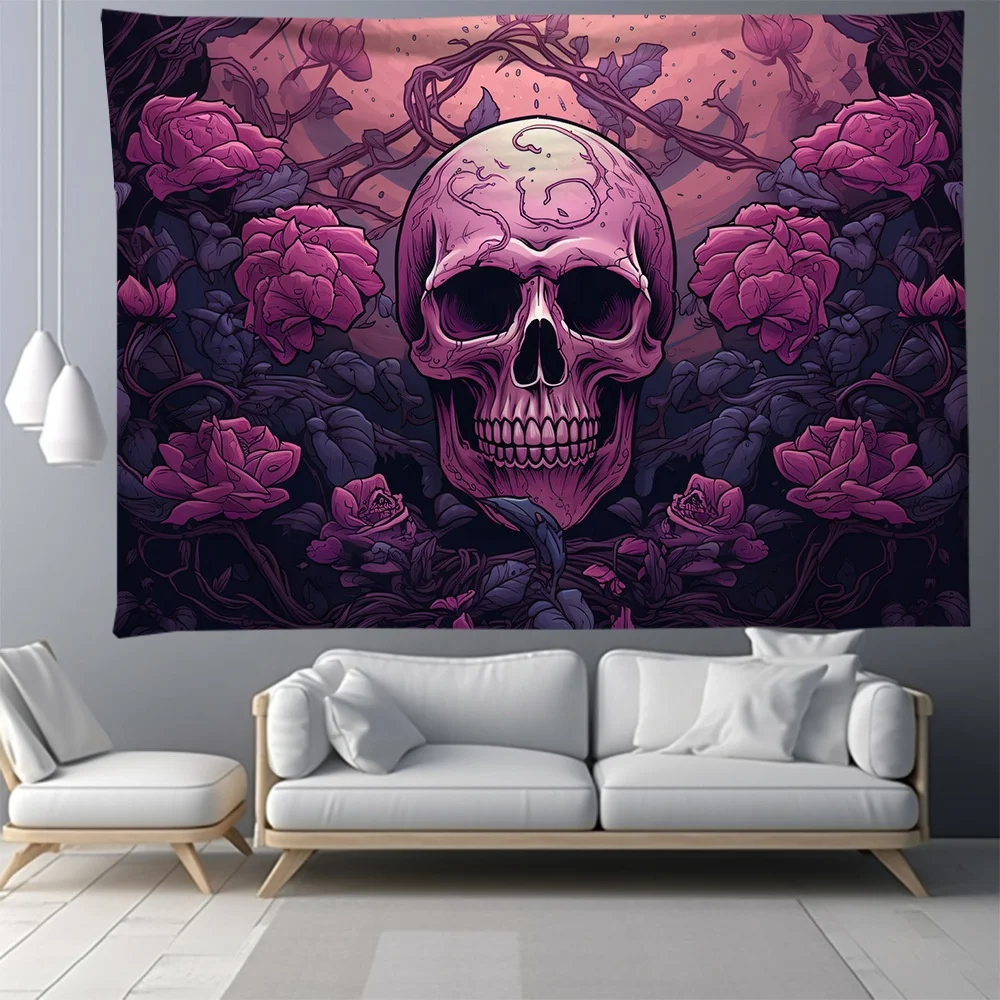 Wonderful designs  polyester material black light skulls wall tapestry